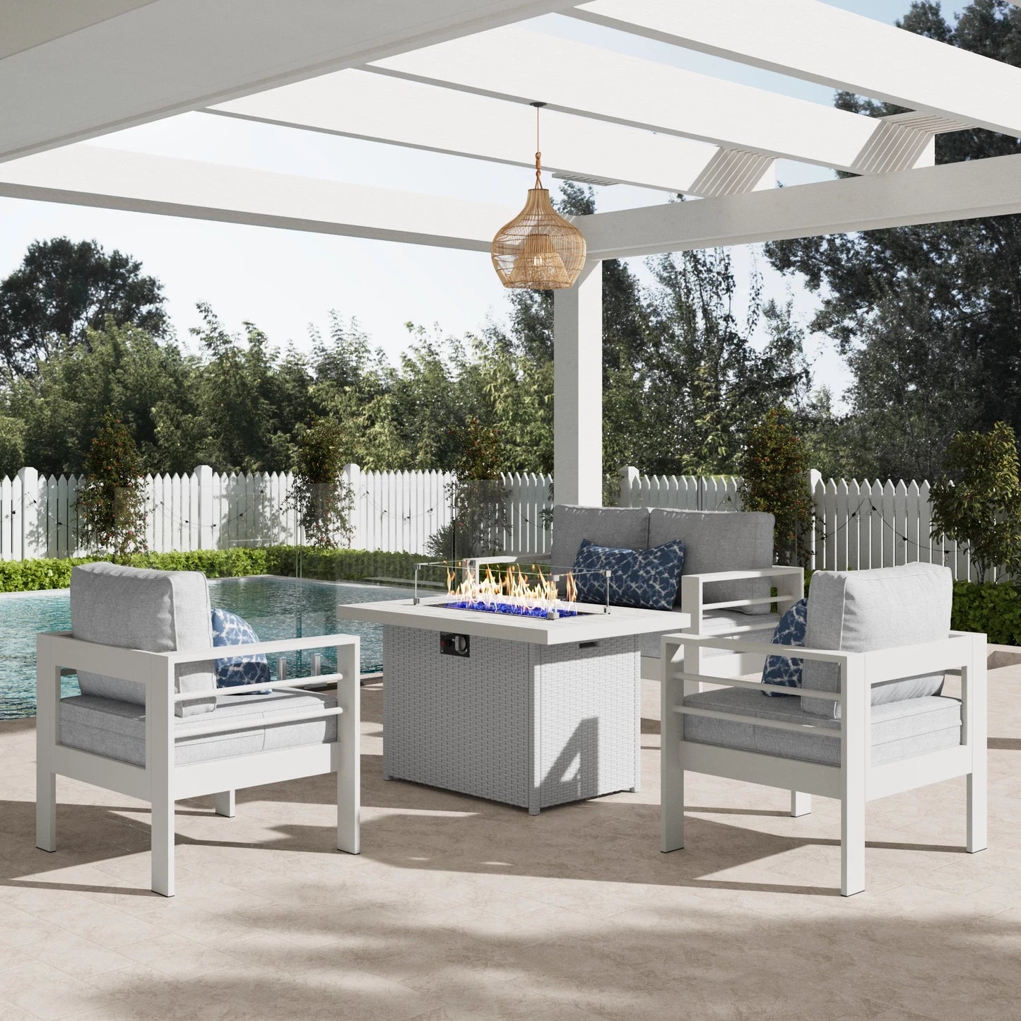 LayinSun 4 - Piece Outdoor Aluminum Loveseat Set with 44'' Propane Gas Fire Pit Table