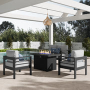 LayinSun 4 - Piece Outdoor Aluminum Loveseat Set with 44'' Propane Gas Fire Pit Table