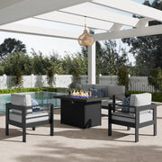 LayinSun 4 - Piece Outdoor Aluminum Sofa Set with 44'' Propane Gas Fire Pit Table