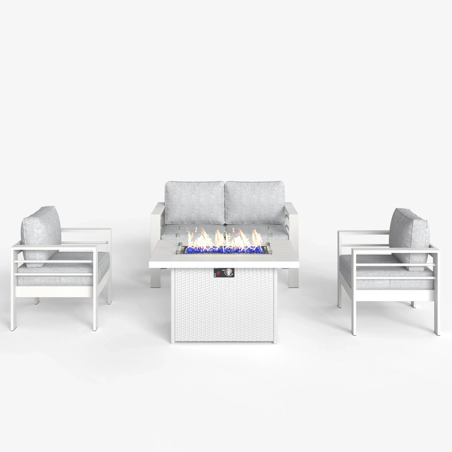 LayinSun 4 - Piece Outdoor Aluminum Loveseat Set with 44'' Propane Gas Fire Pit Table