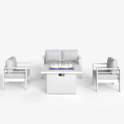 LayinSun 4 - Piece Outdoor Aluminum Loveseat Set with 44'' Propane Gas Fire Pit Table