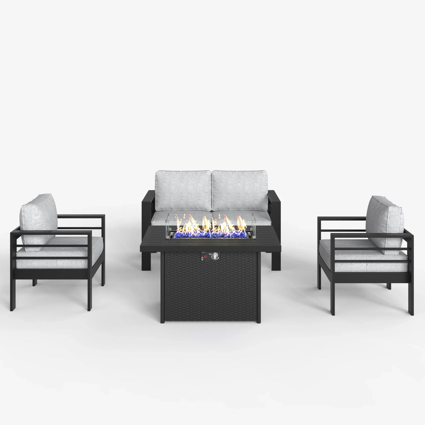 LayinSun 4 - Piece Outdoor Aluminum Loveseat Set with 44'' Propane Gas Fire Pit Table