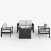 LayinSun 4 - Piece Outdoor Aluminum Loveseat Set with 44'' Propane Gas Fire Pit Table