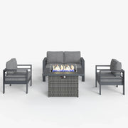 LayinSun 4 - Piece Outdoor Aluminum Loveseat Set with 44'' Propane Gas Fire Pit Table