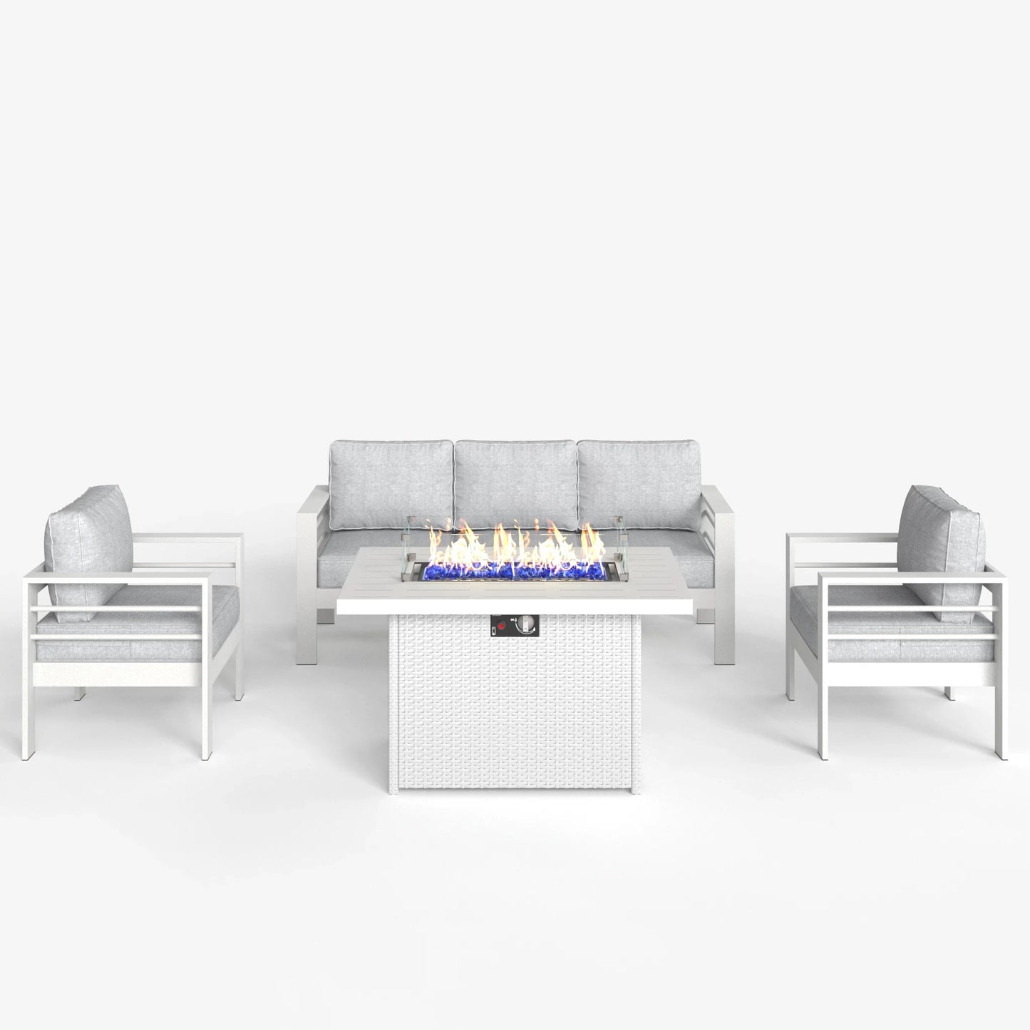 LayinSun 4 - Piece Outdoor Aluminum Sofa Set with 44'' Propane Gas Fire Pit Table