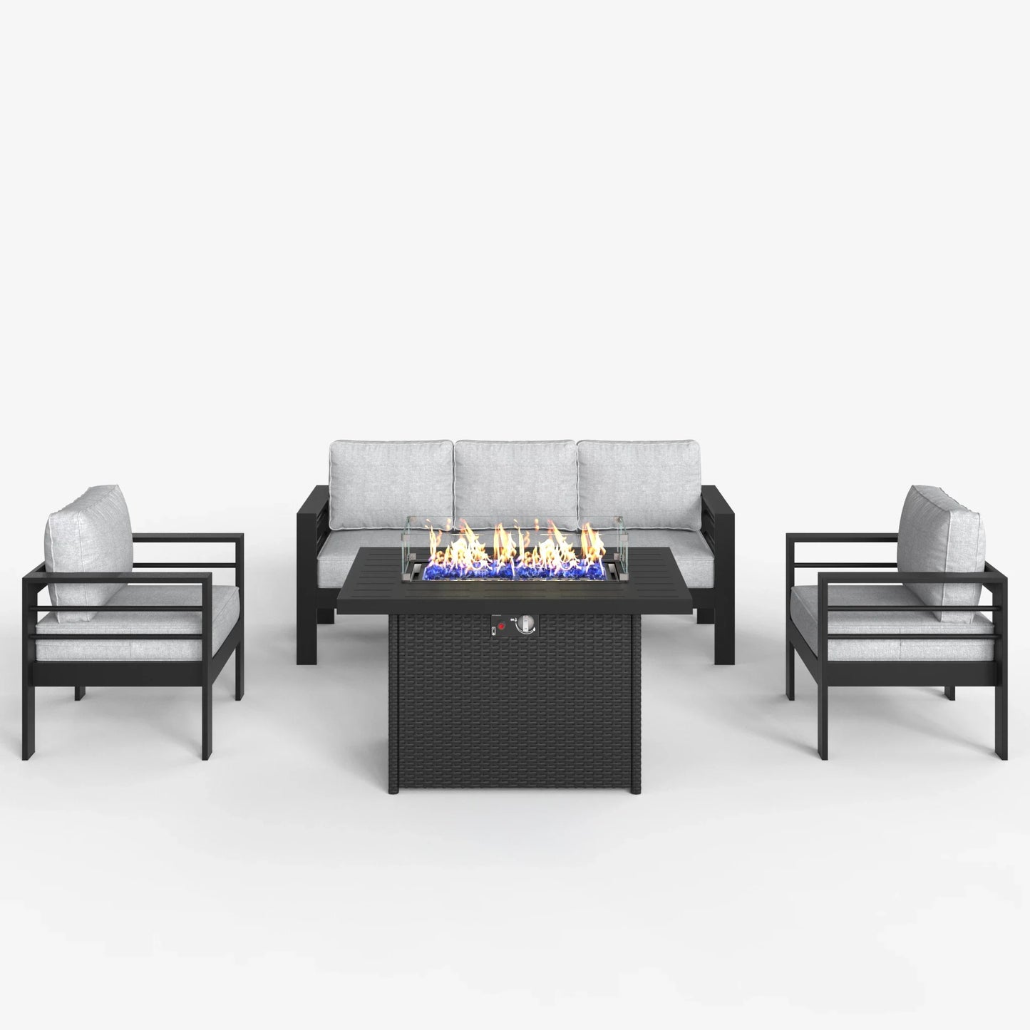 LayinSun 4 - Piece Outdoor Aluminum Sofa Set with 44'' Propane Gas Fire Pit Table