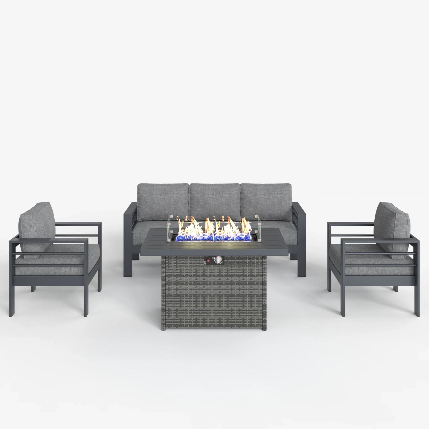 LayinSun 4 - Piece Outdoor Aluminum Sofa Set with 44'' Propane Gas Fire Pit Table