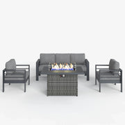 LayinSun 4 - Piece Outdoor Aluminum Sofa Set with 44'' Propane Gas Fire Pit Table