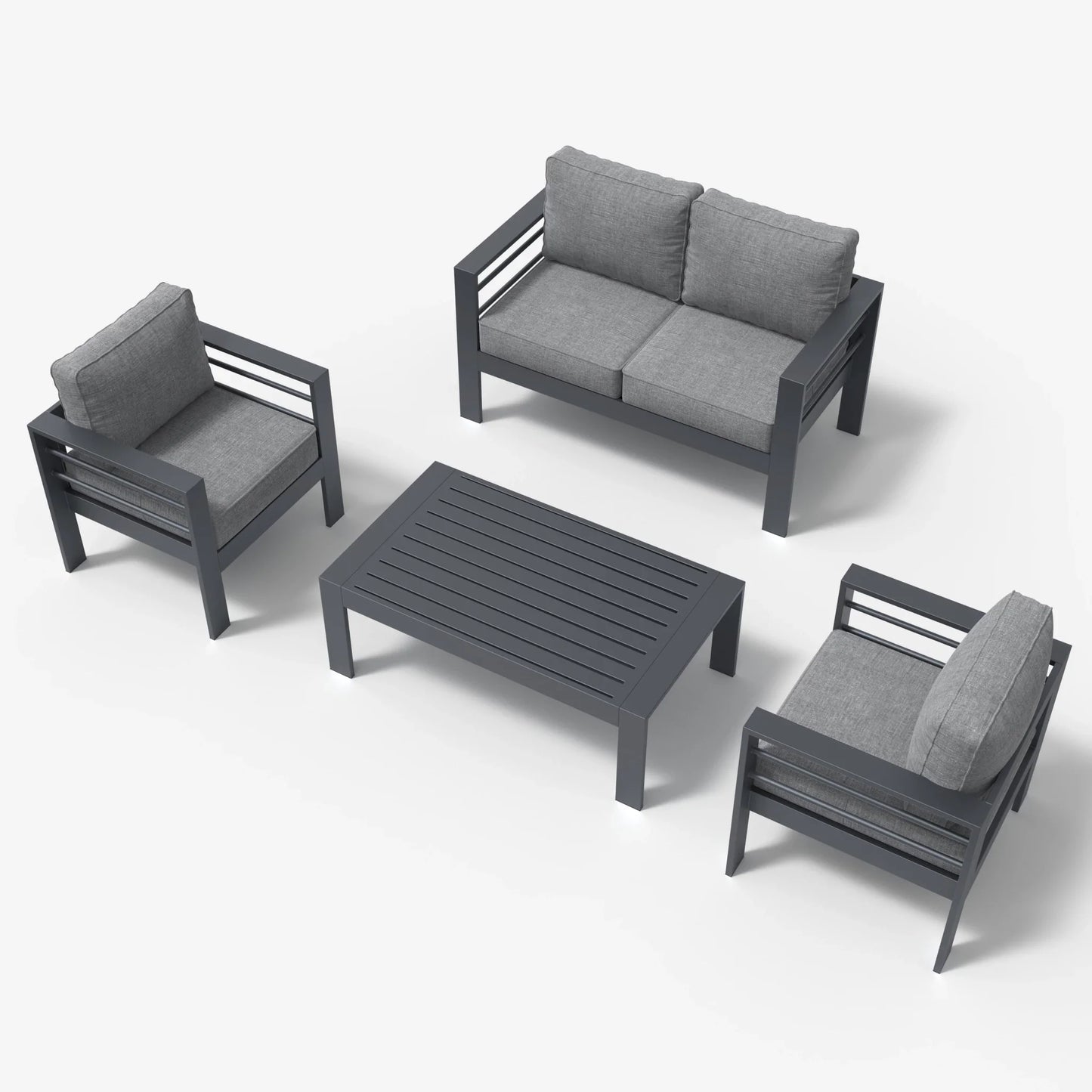 LayinSun 4 - Piece Outdoor Aluminum Loveseat Set with Rectangle Coffee Table