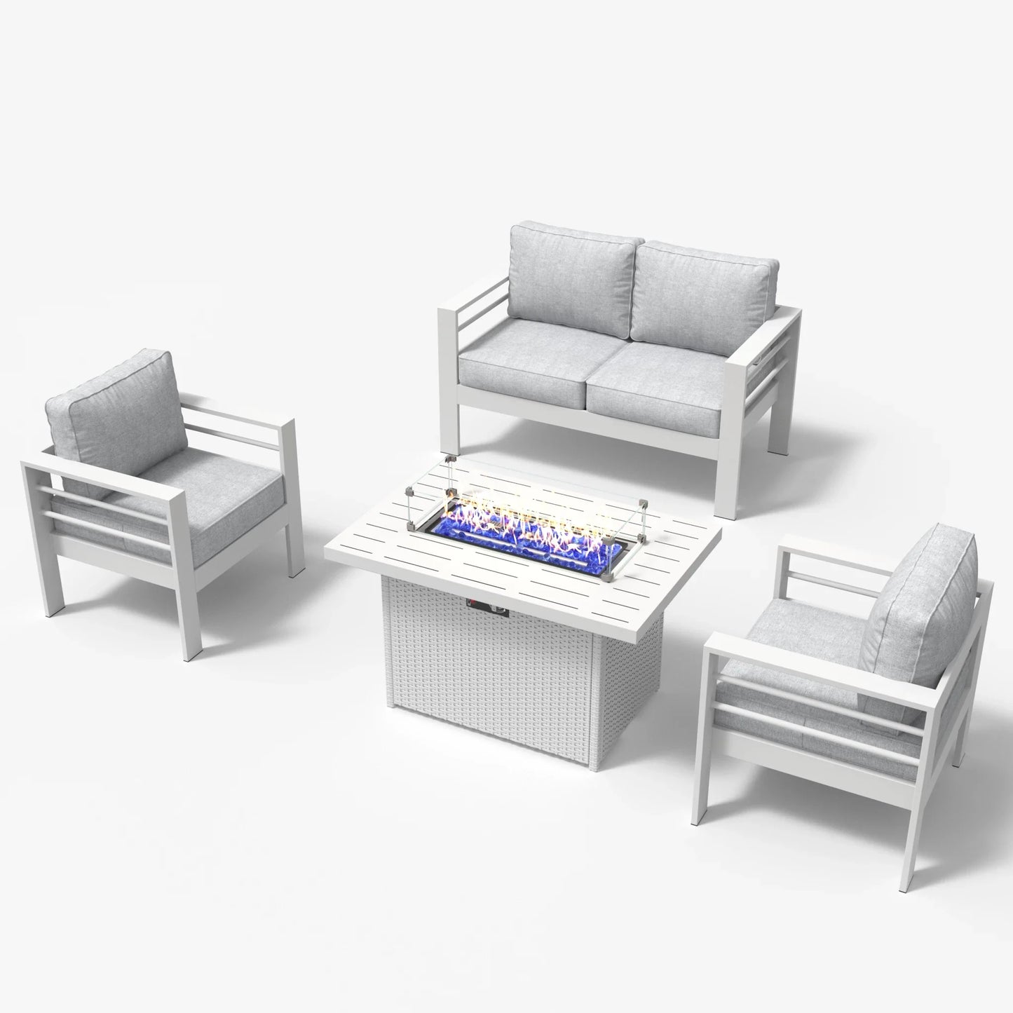 LayinSun 4 - Piece Outdoor Aluminum Loveseat Set with 44'' Propane Gas Fire Pit Table