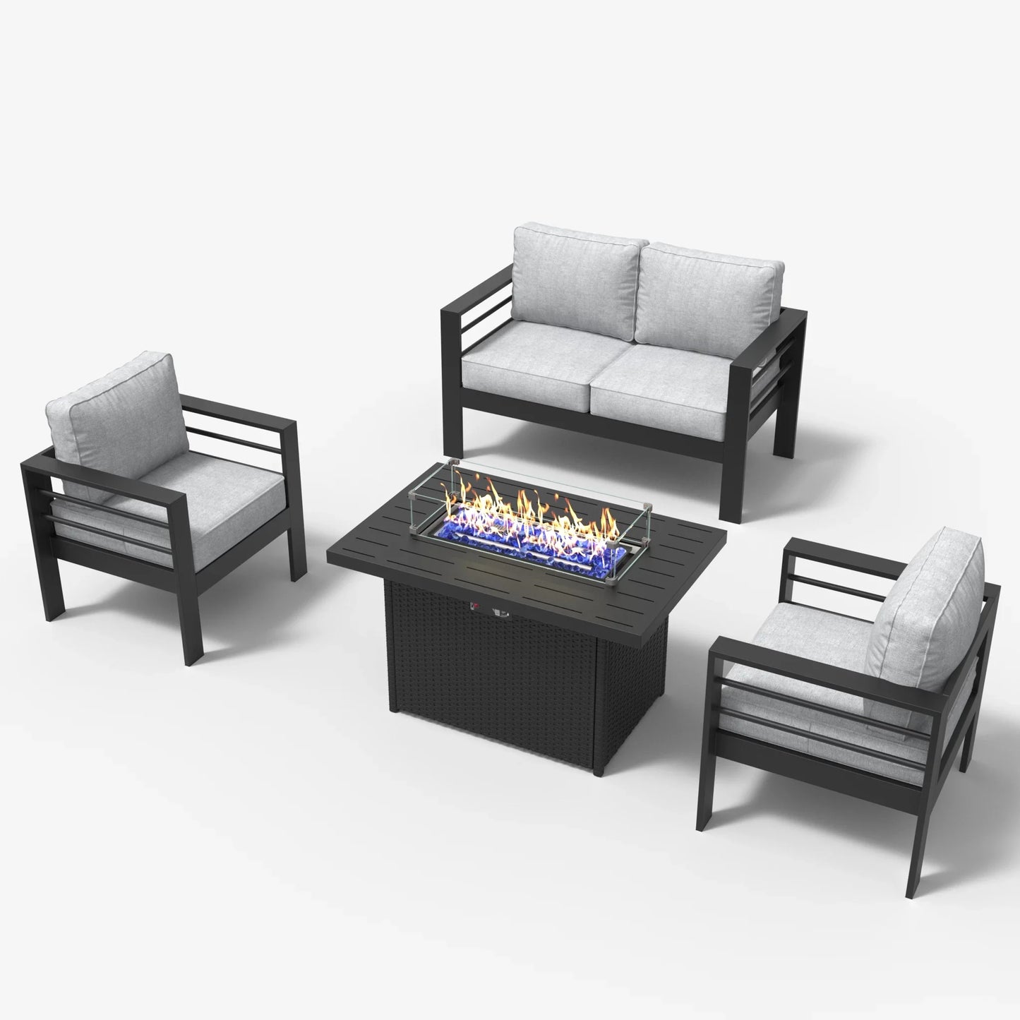 LayinSun 4 - Piece Outdoor Aluminum Loveseat Set with 44'' Propane Gas Fire Pit Table