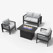 LayinSun 4 - Piece Outdoor Aluminum Loveseat Set with 44'' Propane Gas Fire Pit Table