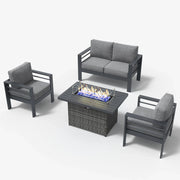 LayinSun 4 - Piece Outdoor Aluminum Loveseat Set with 44'' Propane Gas Fire Pit Table