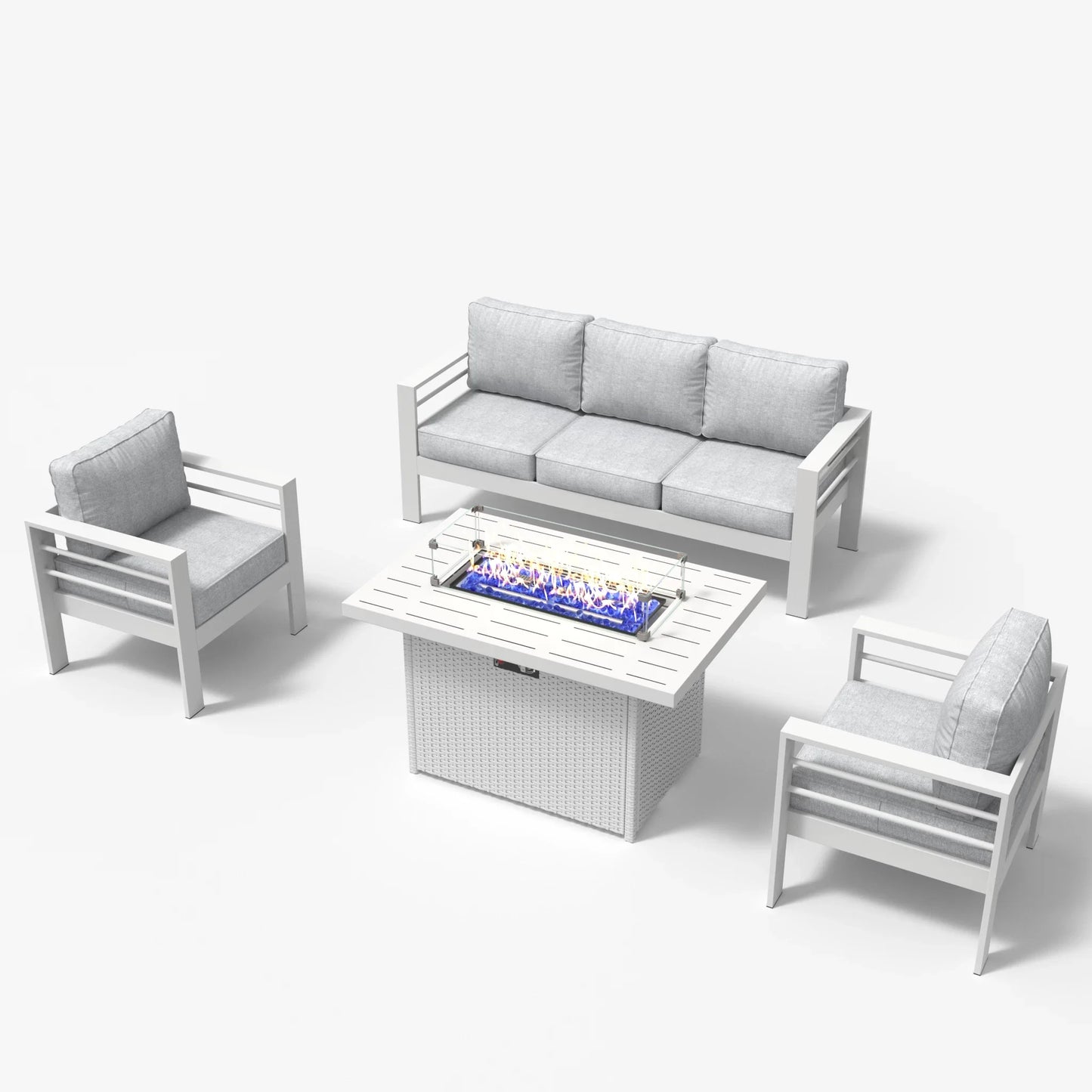LayinSun 4 - Piece Outdoor Aluminum Sofa Set with 44'' Propane Gas Fire Pit Table