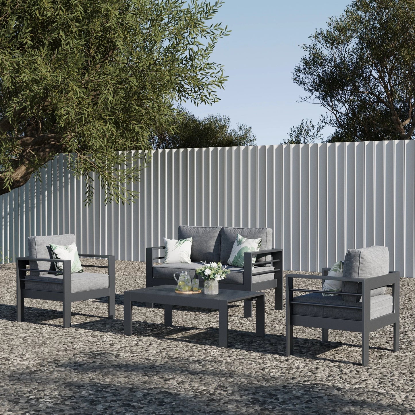 LayinSun 4 - Piece Outdoor Aluminum Loveseat Set with Rectangle Coffee Table