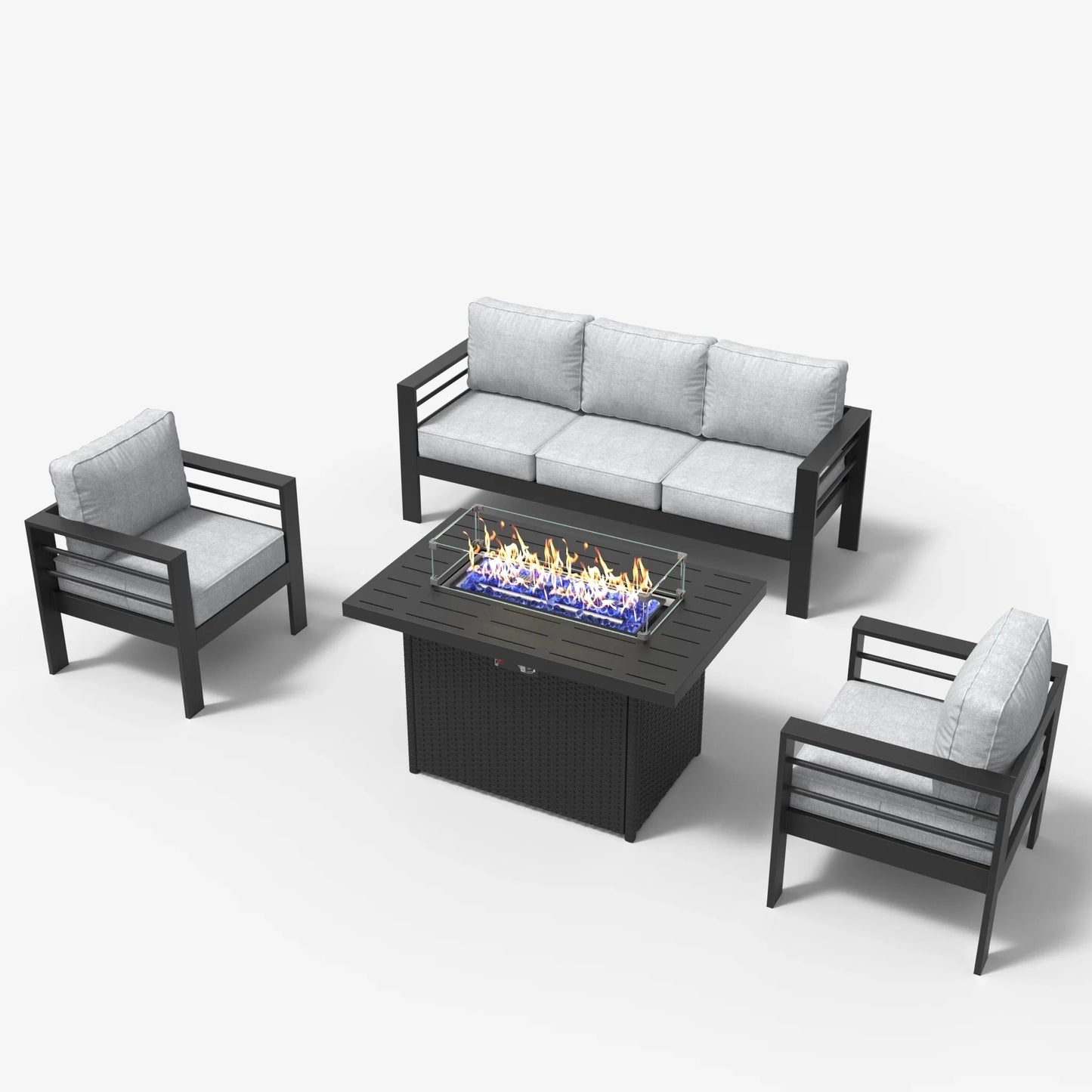 LayinSun 4 - Piece Outdoor Aluminum Sofa Set with 44'' Propane Gas Fire Pit Table