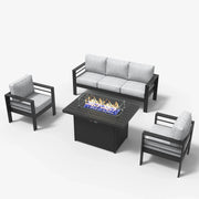 LayinSun 4 - Piece Outdoor Aluminum Sofa Set with 44'' Propane Gas Fire Pit Table