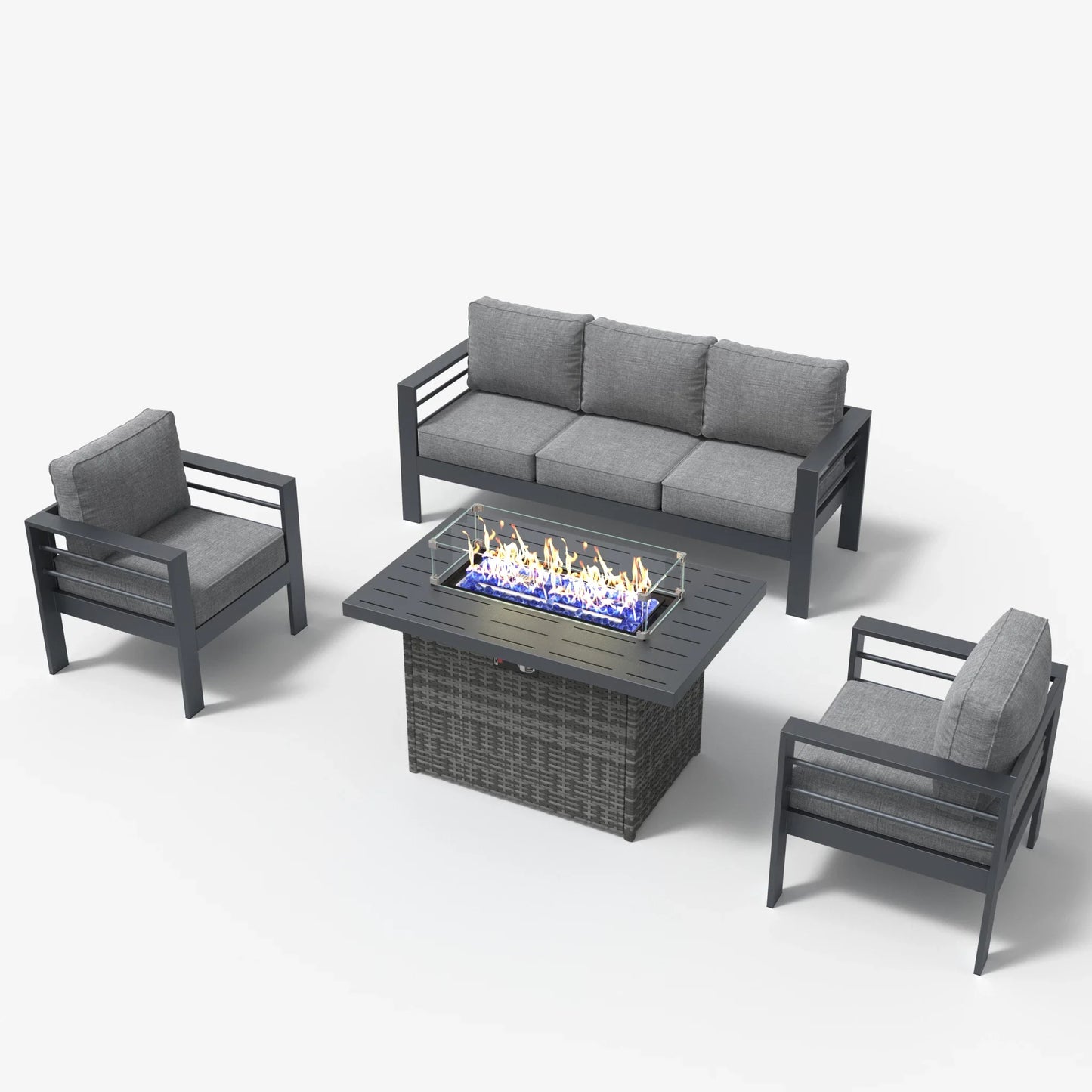 LayinSun 4 - Piece Outdoor Aluminum Sofa Set with 44'' Propane Gas Fire Pit Table