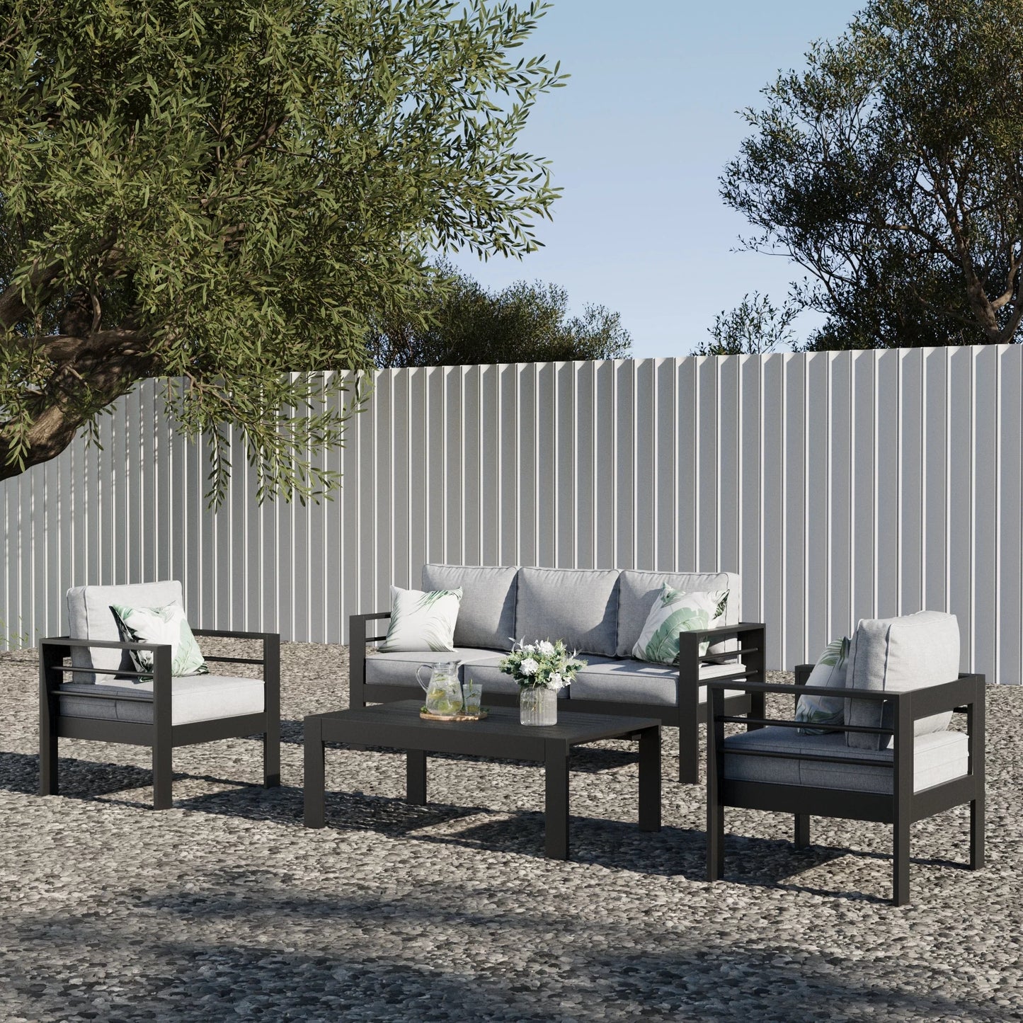 LayinSun 4 - Piece Outdoor Aluminum Sofa Set with Rectangle Coffee Table