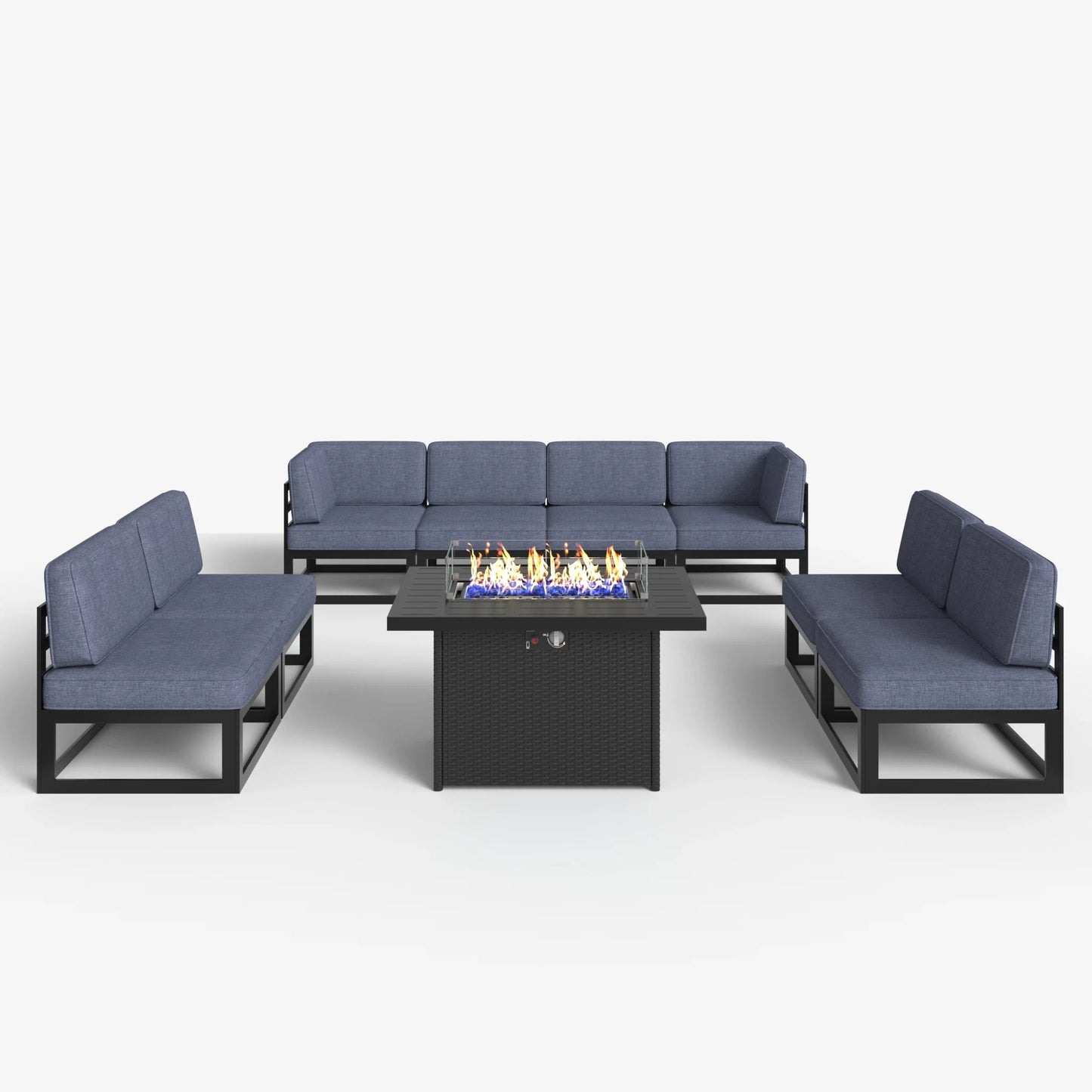 LayinSun 9 - Piece Large Outdoor Modular Sectional Set with Propane Fire Pit Table