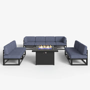 LayinSun 9 - Piece Large Outdoor Modular Sectional Set with Propane Fire Pit Table