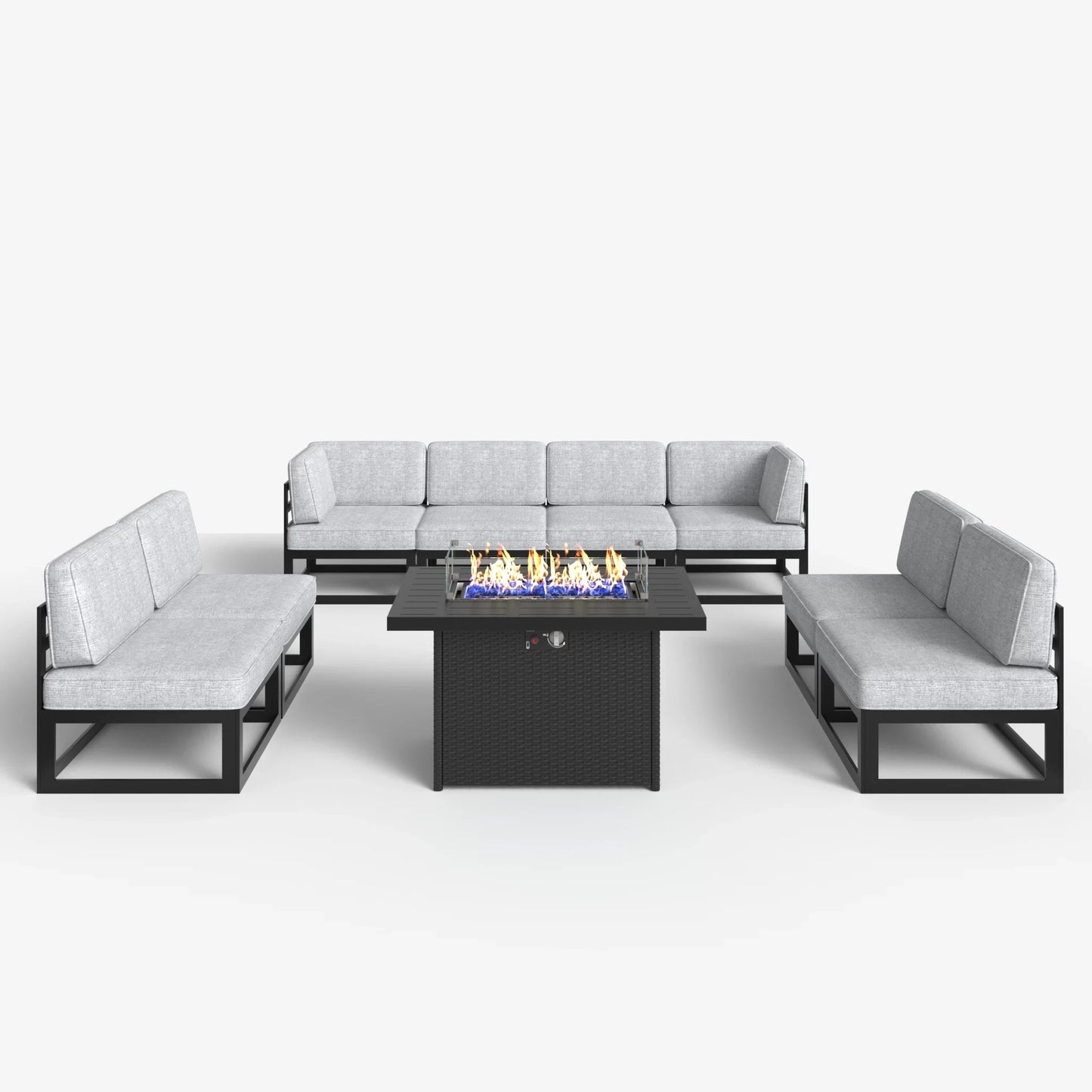 LayinSun 9 - Piece Large Outdoor Modular Sectional Set with Propane Fire Pit Table