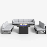 LayinSun 9 - Piece Large Outdoor Modular Sectional Set with Propane Fire Pit Table