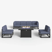 LayinSun 7 - Piece Large Outdoor Modular Sectional Set with Propane Fire Pit Table