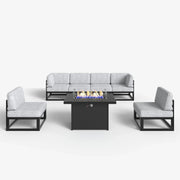 LayinSun 7 - Piece Large Outdoor Modular Sectional Set with Propane Fire Pit Table