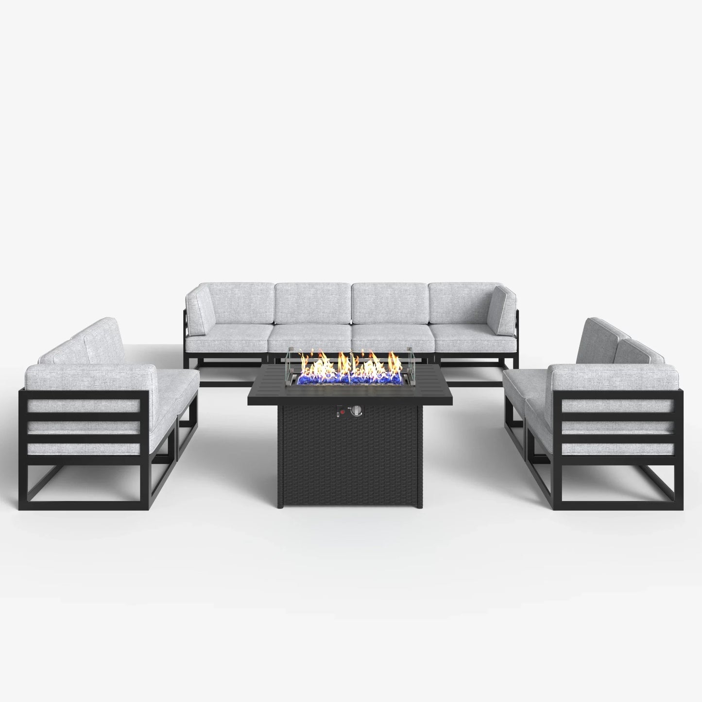 LayinSun 9 - Piece Large Outdoor Modular Sectional Set with Propane Fire Pit Table