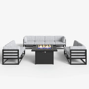 LayinSun 9 - Piece Large Outdoor Modular Sectional Set with Propane Fire Pit Table