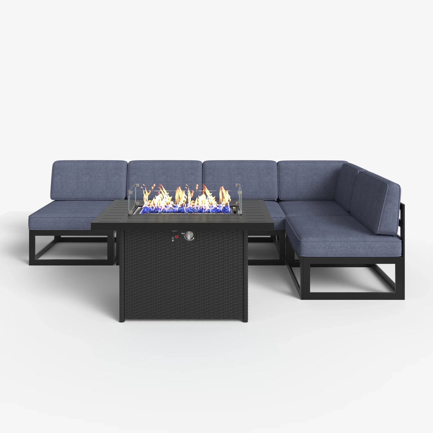 LayinSun 6 - Piece Large Outdoor Modular L Sectional Set with Propane Fire Pit Table