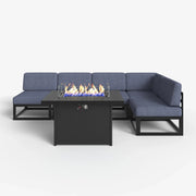 LayinSun 6 - Piece Large Outdoor Modular L Sectional Set with Propane Fire Pit Table