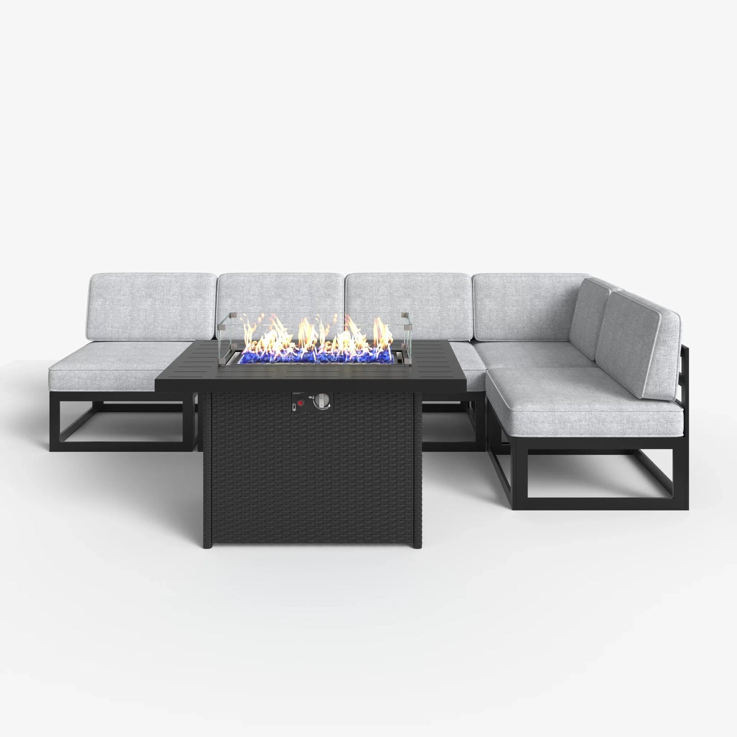 LayinSun 6 - Piece Large Outdoor Modular L Sectional Set with Propane Fire Pit Table