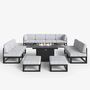 LayinSun 11 - Piece Large Outdoor Modular Sectional Set with Propane Fire Pit Table