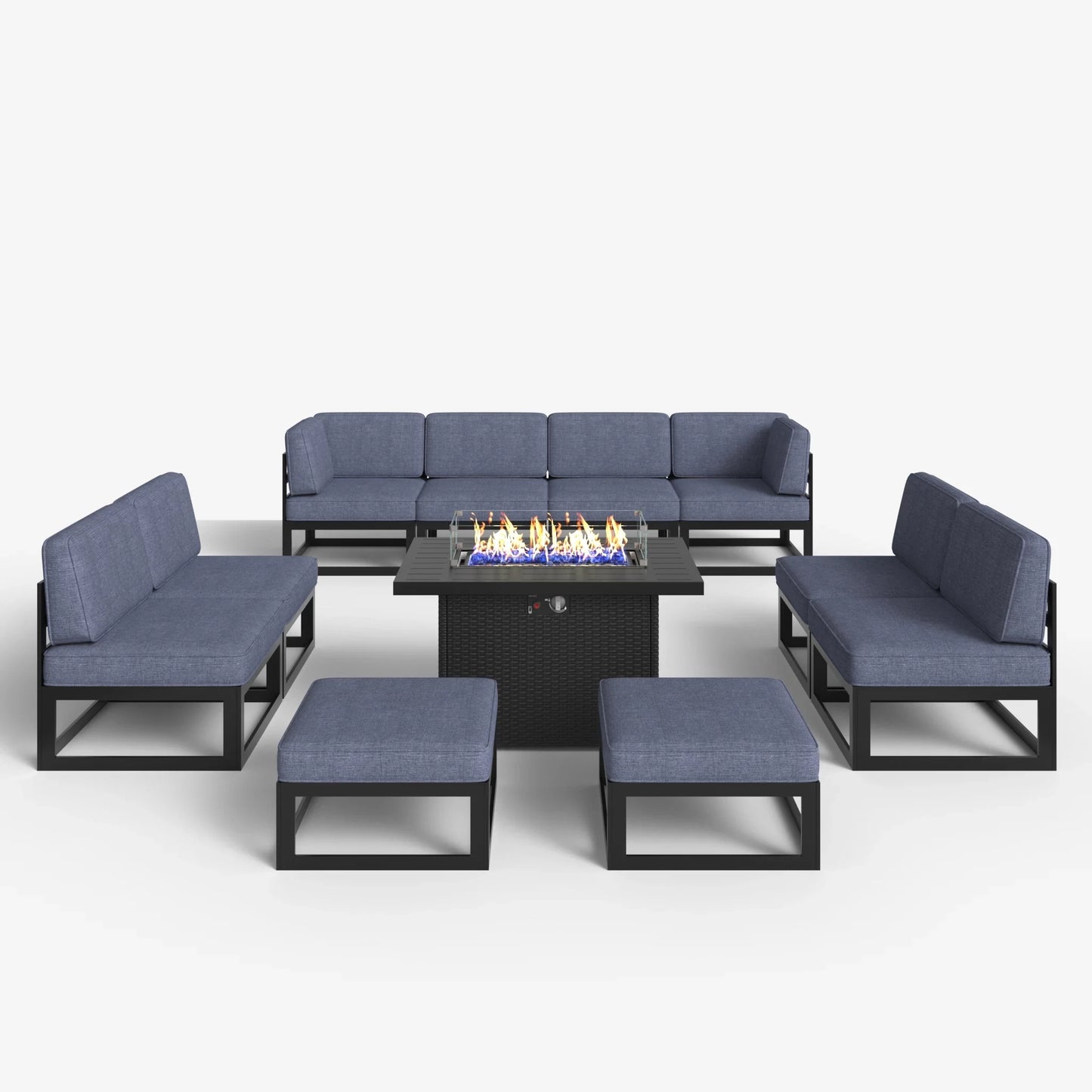 LayinSun 11 - Piece Large Outdoor Modular Sectional Set with Propane Fire Pit Table