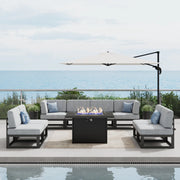 LayinSun 9 - Piece Large Outdoor Modular Sectional Set with Propane Fire Pit Table