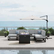 LayinSun 6 - Piece Large Outdoor Modular L Sectional Set with Propane Fire Pit Table