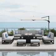 LayinSun 11 - Piece Large Outdoor Modular Sectional Set with Propane Fire Pit Table