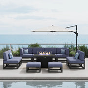 LayinSun 11 - Piece Large Outdoor Modular Sectional Set with Propane Fire Pit Table