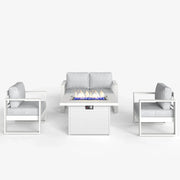 LayinSun 4 Piece Hight Back Aluminum Outdoor Loveseat Set with Propane Fire Pit Table