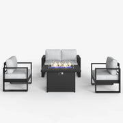 LayinSun 4 Piece Hight Back Aluminum Outdoor Loveseat Set with Propane Fire Pit Table