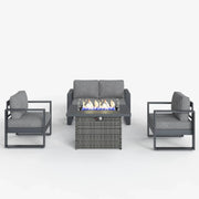 LayinSun 4 Piece Hight Back Aluminum Outdoor Loveseat Set with Propane Fire Pit Table