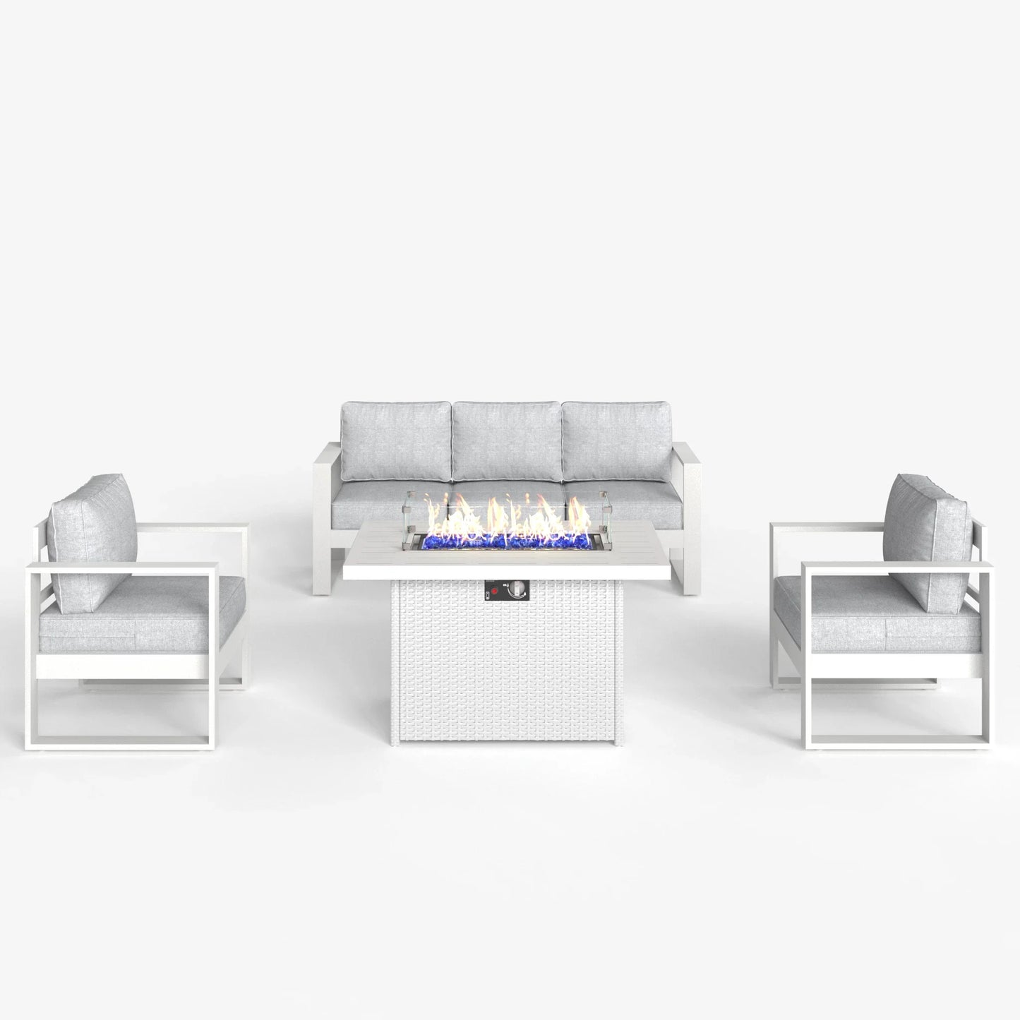 LayinSun 4 Piece Hight Back Aluminum Outdoor Sofa Set with Propane Fire Pit Table