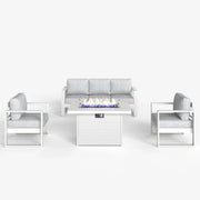 LayinSun 4 Piece Hight Back Aluminum Outdoor Sofa Set with Propane Fire Pit Table