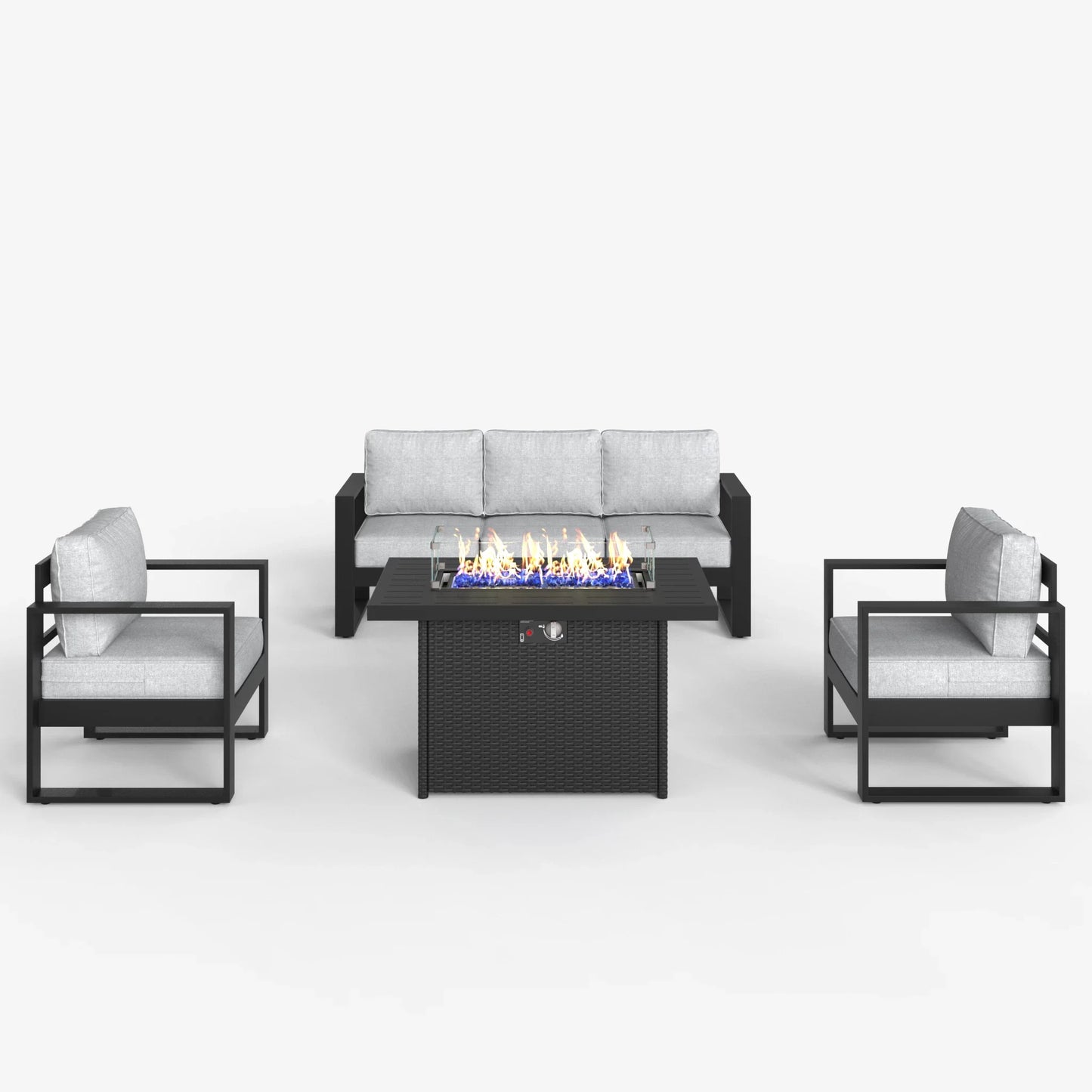 LayinSun 4 Piece Hight Back Aluminum Outdoor Sofa Set with Propane Fire Pit Table