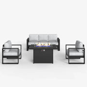 LayinSun 4 Piece Hight Back Aluminum Outdoor Sofa Set with Propane Fire Pit Table