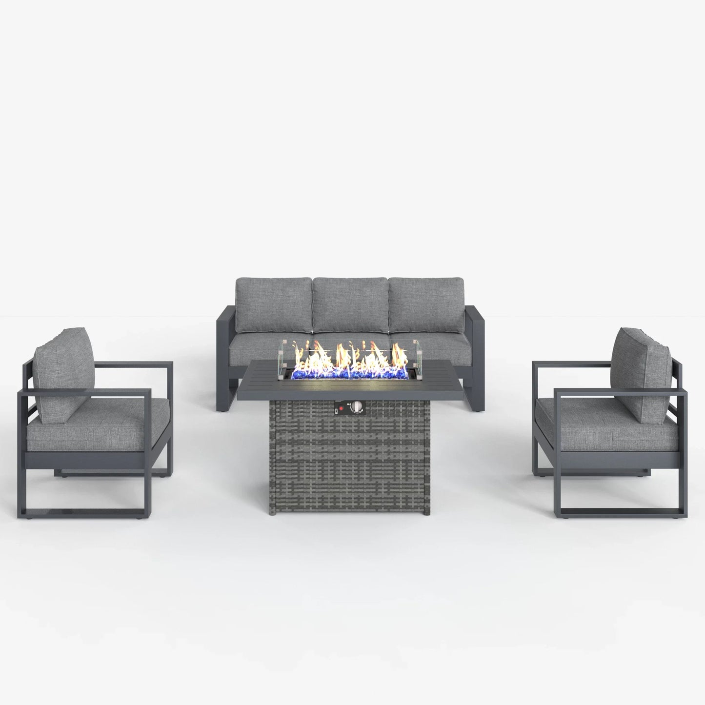 LayinSun 4 Piece Hight Back Aluminum Outdoor Sofa Set with Propane Fire Pit Table