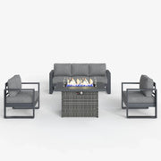 LayinSun 4 Piece Hight Back Aluminum Outdoor Sofa Set with Propane Fire Pit Table