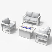 LayinSun 4 Piece Hight Back Aluminum Outdoor Loveseat Set with Propane Fire Pit Table